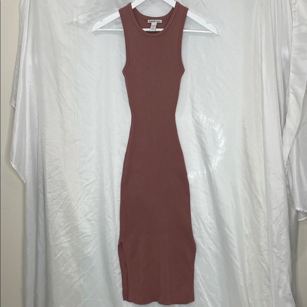 Charlotte Russe Ribbed Midi Dress in Mauve